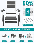 SERWALL HDPE Outdoor Couch Set of 2, All-Weather Wood-Like Patio Furniture Set - Image 5