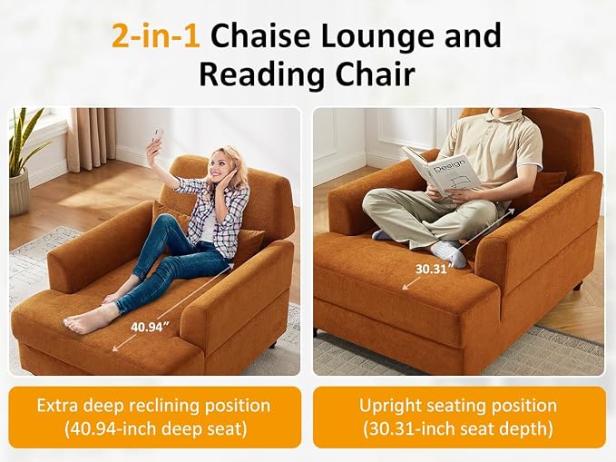 Chaise Lounge Chair Indoor Set of 2, Oversized Accent Chair - Image 5
