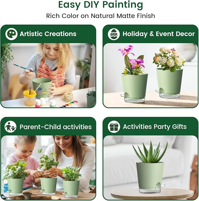 4 inch Self Watering Pots for Indoor Plants, 5 Pack Small Flower Plant Pots - Image 6