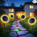 Outdoor Solar Lights, 4 Pack Upgraded Solar Sunflower Lights, Ground/Wall by GIUNN