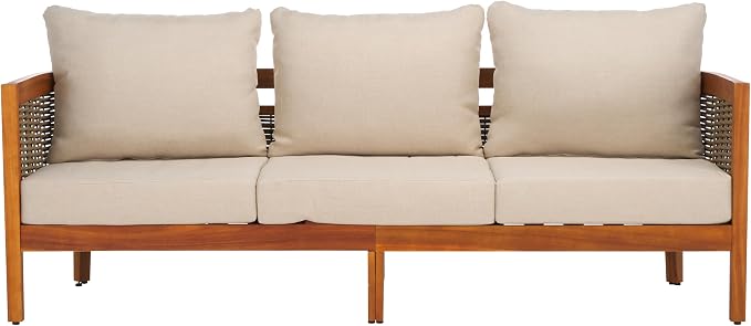 SAFAVIEH Outdoor Collection Amanda Natural Acacia Solid Wood/Taupe Cushion - Image 11