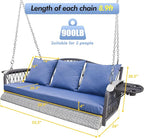 Wicker Porch Swing Heavy Duty 900 LBS 3-Seat Outdoor Patio Swing Chair - Image 7