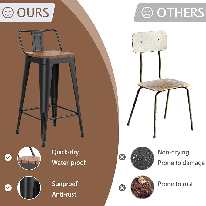 HAOBO Home 30" Outdoor Barstools Patio Stool Metal Bar Stools Set of 4 Counter - Image 6