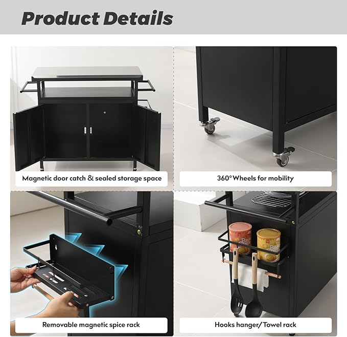 Nexaio XL Rolling Bar Grill Cart Outdoor Patio Furniture, Outdoor Grill Table - Image 4