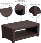 Flash Furniture Seneca Indoor/Outdoor Chocolate Brown Faux Rattan Coffee Table - Image 4
