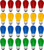 Meconard 24Pack S14 Colored LED String Light Bulbs, 1Watt Plastic Shatterproof by Meconard