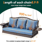 Upgraded Wicker Hanging Porch Swing Heavy Duty 900 LBS 3-Seat Outdoor Patio - Image 7