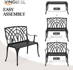 VINGLI 38" Outdoor Metal Bench, Cast Aluminium Garden Bench, Weatherproof - Image 6