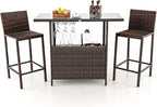 Tangkula Outdoor Bar Set, 3 Pieces Patio Wicker Bar Height Table and Chair Set by TANGKULA