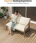 Teak Outdoor Patio Loveseat, Never-Rust Aluminum Outdoor Loveseat Couch - Image 4