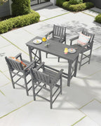 5-Piece HDPE Patio Bar Set, Rectangular Bar Height Table and 4 Adirondack Bar - Image 2
