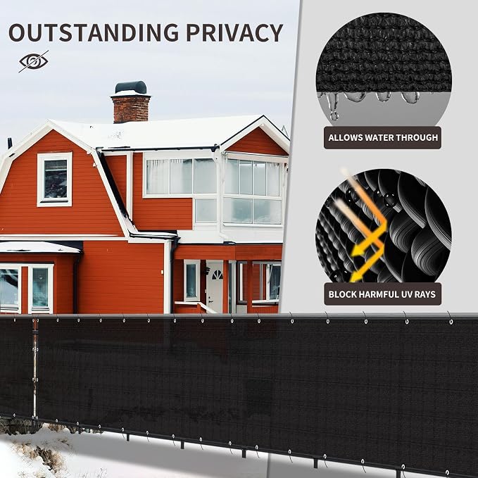 LOVE STORY Custom Size 3.3'x19' Black Balcony Privacy Screen, UV Block Privacy - Image 4