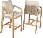 JONATHAN Y BSL1200A-SET2 Porto Modern Coastal Tub Roped Acacia Wood Outdoor Bar by JONATHANY
