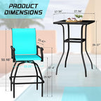 LEVELEVE Patio Bar Set 2pcs Swivel Bar Stools Outdoor Bistro Textilene - Image 2
