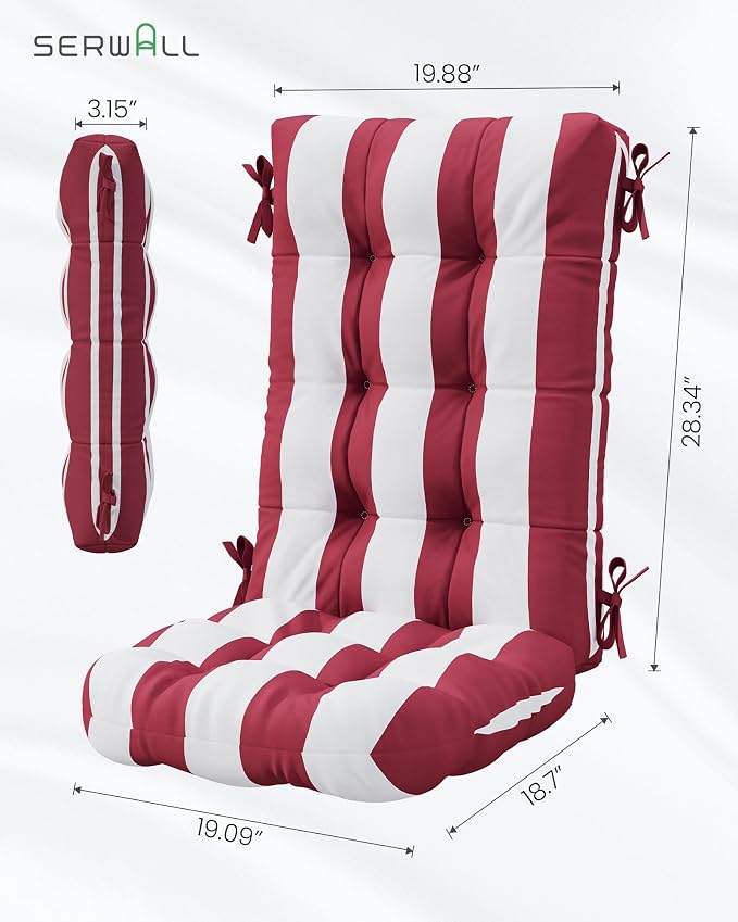 SERWALL HDPE Outdoor Rocking Chair Cushion Set of 4, Memory Foam Cushion Red - Image 3