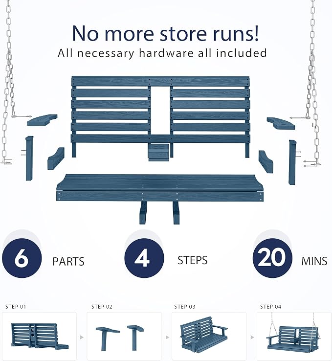KINGYES Outdoor Hanging Porch Swing Set of 4, 2 Seat Patio Chair - Image 5