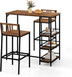 Tangkula Outdoor Wood Bar Set, 3 Pieces Patio Bar Height Table & Chair Set w/ by TANGKULA