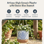 Blue Sky Clayworks 5" Hanging Chantel Blue Planter, Soft Blue Damask & Clay Foot - Image 7