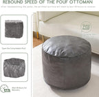 HIGOGOGO Round Stuffed Pouf Ottoman, Pu Leather Poufs - Image 5