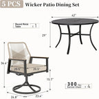 Patio Dining Set 5 Piece, 4 x Woven Rattan Swivel Chairs - Image 4