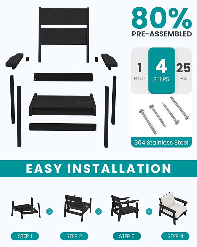 SERWALL HDPE Patio Furniture Set, 5 Piece All Weather Wood-Like Sectional - Image 7