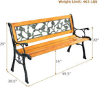 Giantex 50'' Patio Park Garden Bench, Outdoor Furniture Rose Cast Iron Hardwood - Image 3