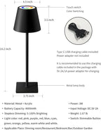 KDG 2 Pack Cordless Table Lamp, RGB Color Stepless Dimming Up, 4000mAh Battery - Image 5
