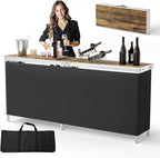 VINGLI 78" Portable Bar Table, 2-Tier Shelves, Mobile Bar Table by VINGLI