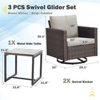 Belord Outdoor Bistro Set 3 Piece Wicker Swivel Rocker Patio Chairs, Oversize - Image 2