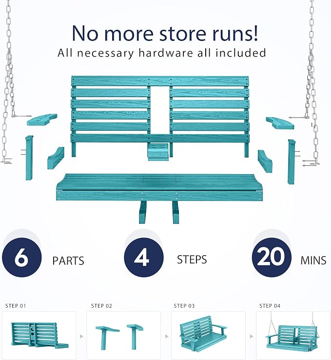 KINGYES Outdoor Hanging Porch Swing, 2 Seat Patio Swing Chair - Image 6