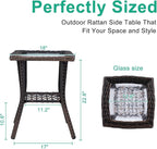 VINGLI Outdoor Side Table with Storage Wicker Patio Side Table, Tempered Glass - Image 3