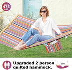 2 Person 12FT Hammocks for Outside, Double Quilted Fabric Outdoor Hammock - Image 3
