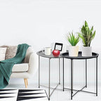Garden 4 you Folding Tray Metal Side Table 2PC Grey Round End Table Cyan Sofa - Image 6