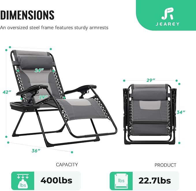 JEAREY Oversized Padded Zero Gravity Chairs, Folding Lounge Chair Outdoor Patio - Image 3
