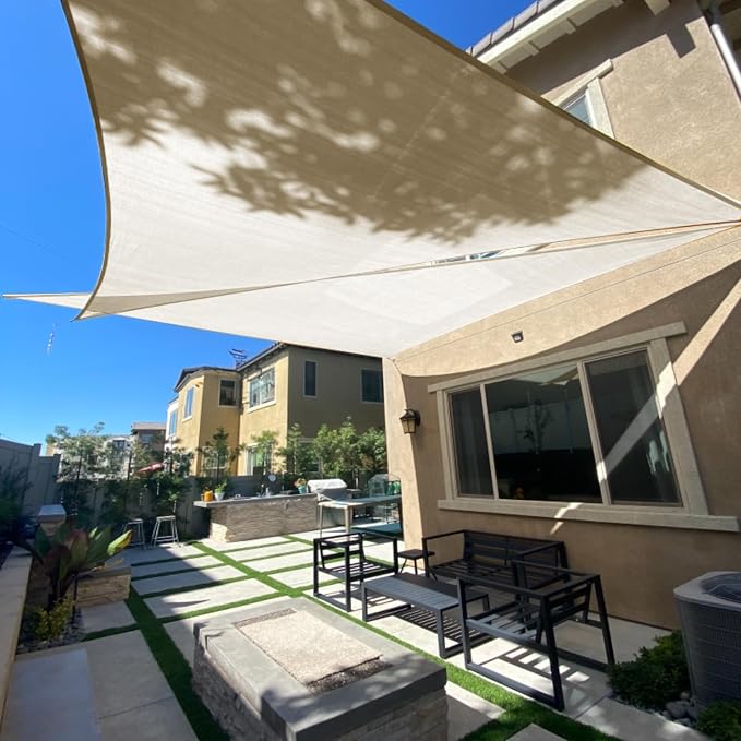 SUNLAX Sun Shade Sail 12' x 12' x 12' Butter Cream Triangle Canopy Sail Shade by SUNLAX