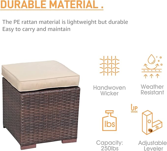 Patiorama 2 Pieces Assembled Outdoor Patio Ottoman, Indoor Outdoor All-Weather - Image 6