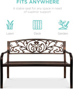 Best Choice Products Outdoor Bench Steel Garden Patio Porch Furniture - Image 4
