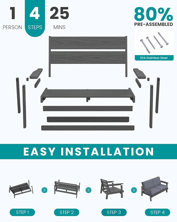 SERWALL HDPE Outdoor Patio Loveseat - Image 7
