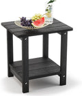 LUE BONA Adirondack Outdoor Side Table, 2-Tier Black HDPS Patio End Table by LUEBONA