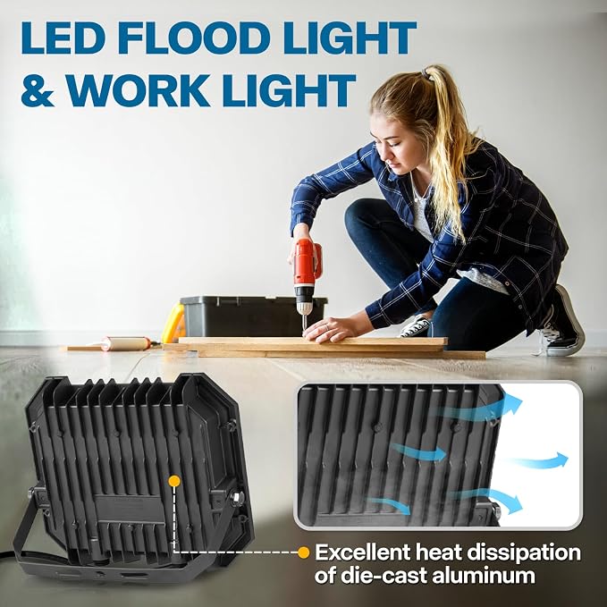 2 Pack LED Flood Lights Outdoor, 100W 10000LM Super Bright Floodlight Outside - Image 6