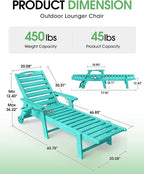 Lounge Chair Outdoor Set of 2, HDPE Chaise Lounge Outdoor - Image 2