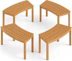 Tangkula Acacia Wood Outdoor Curved Bench Set of 4, Patio Garden Backless Fire - Image 9