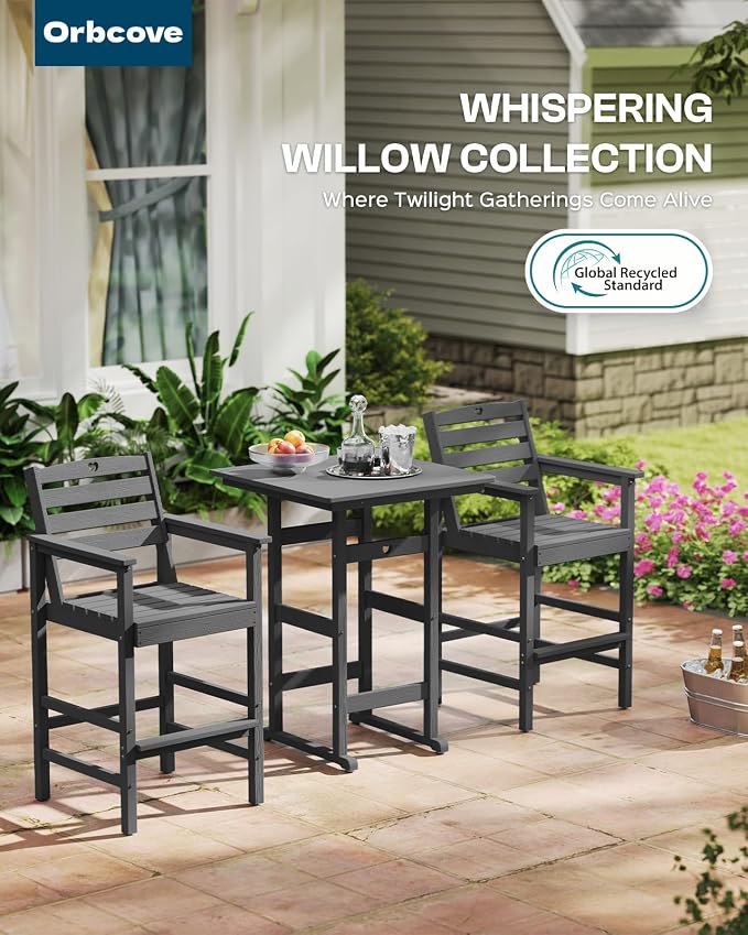 Patio Bar Table, Adirondack Chairs and Table 5 Pieces Set, Bar Height Chairs - Image 6
