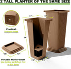 FENCY Set of 2 Tall Planters for Outdoor Plants, 24 Inch Large Tapered Pots - Image 2