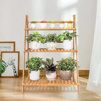 Ufine Bamboo Ladder Plant Stand 3 Tier Foldable Flower Pot Display Shelf Rack - Image 3