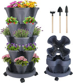 DUNCHATY Stackable Planter, Dark Gray, 5-Tier Garden Tower by DUNCHATY