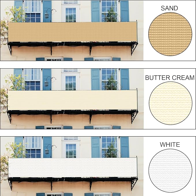 LOVE STORY Custom Size 3'x20' Butter Cream Balcony Privacy Screen, UV Block - Image 3