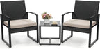 3 Piece Wicker Patio Bistro Set, Rattan Conversation Set by Murago