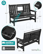SERWALL Outdoor Bench with Cup Holder, All Weather Patio Benches with High - Image 2