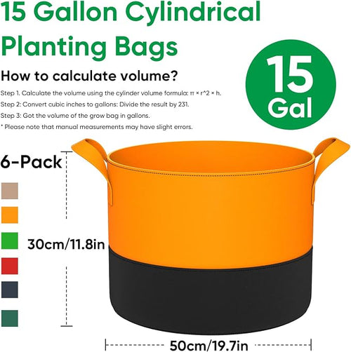 15-Gallon Grow Bags for Potato Planting: 6 Pack Heavy Duty 350G Thickened - Image 2